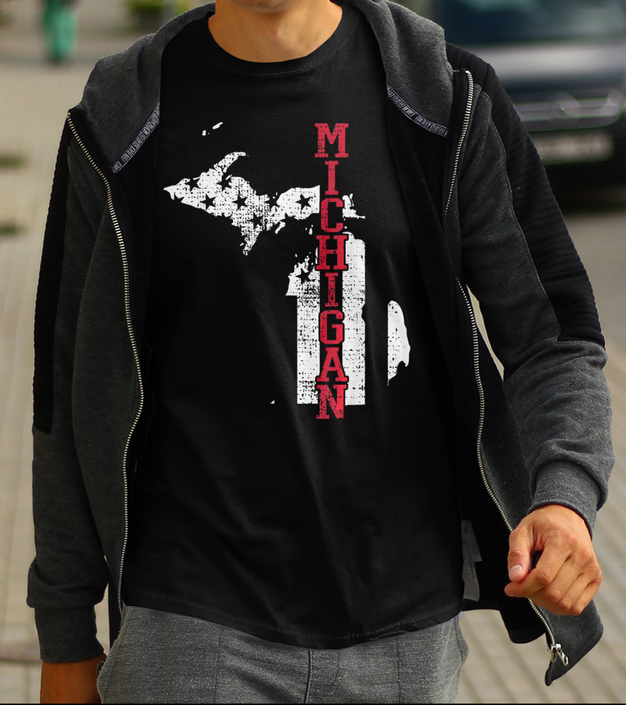 Michigan State Vintage USA Flag Patriotic Map T-Shirt