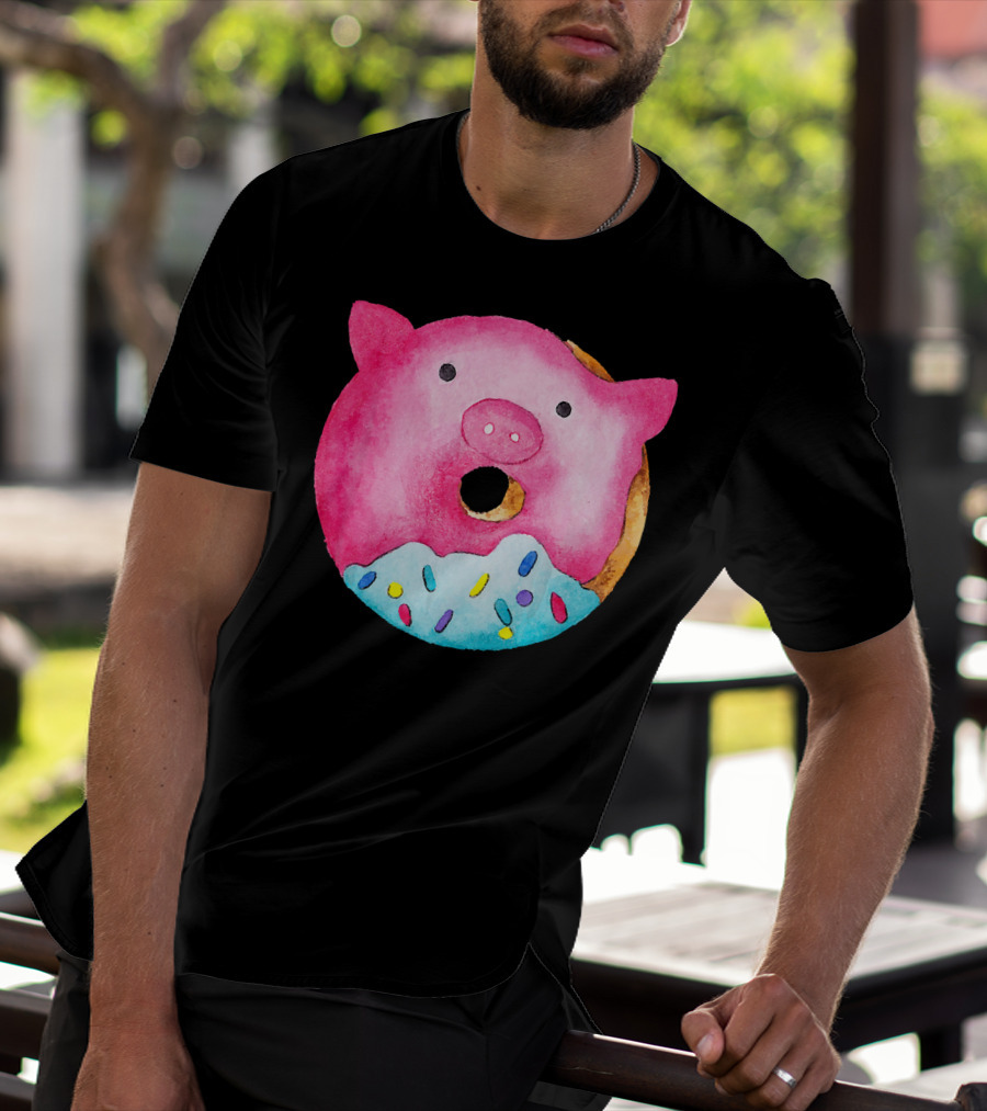 Donut Pig Watercolor Pink Frosting Sprinkles T-Shirt