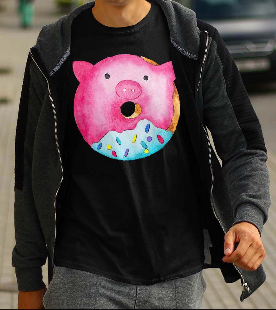 Donut Pig Watercolor Pink Frosting Sprinkles T-Shirt