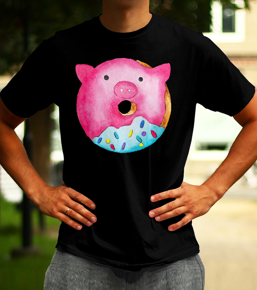 Donut Pig Watercolor Pink Frosting Sprinkles T-Shirt
