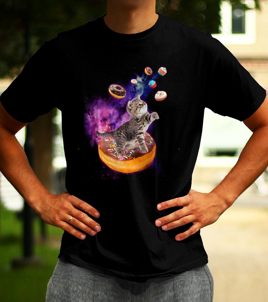 Abyssinian Cat Floating In Space With Donuts Kit T-Shirt
