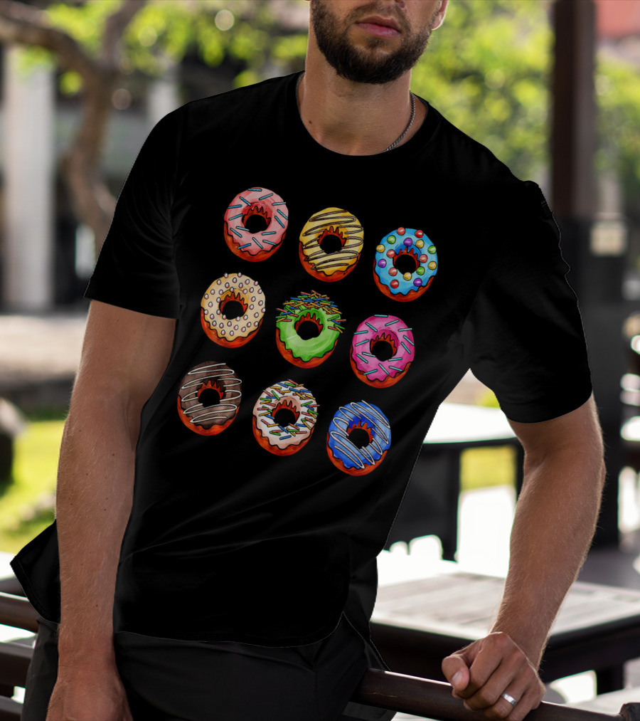 Funny Tasty Big Pack Donuts Bakery Multicolor Desserts T-Shirt
