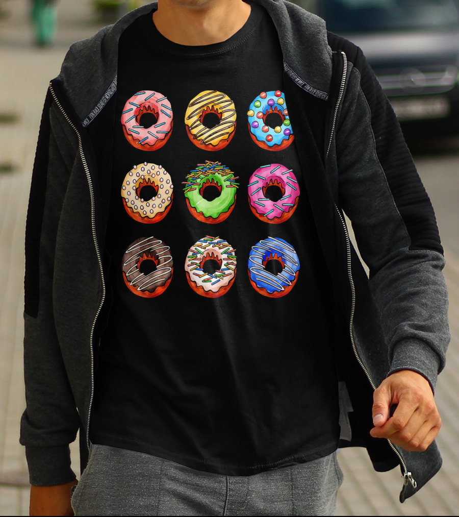 Funny Tasty Big Pack Donuts Bakery Multicolor Desserts T-Shirt