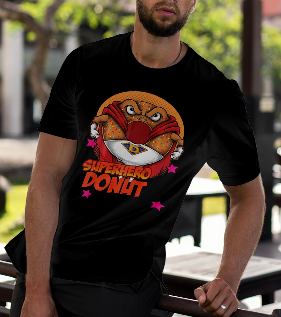 Superhero Donut I Love Donuts SuperDonut Comic Style Fun T-Shirt