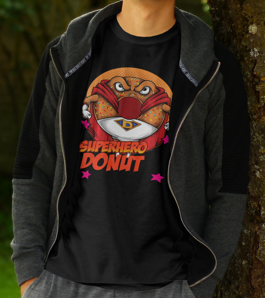 Superhero Donut I Love Donuts SuperDonut Comic Style Fun T-Shirt