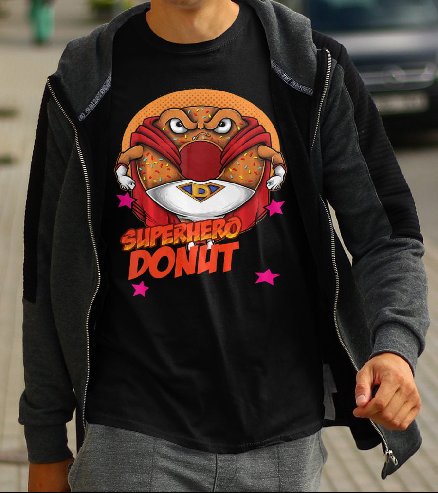 Superhero Donut I Love Donuts SuperDonut Comic Style Fun T-Shirt