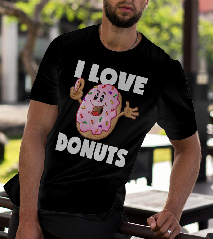 I Love Donuts Funny Vintage Baked Fried Pink Frosted Sprinkles T-Shirt