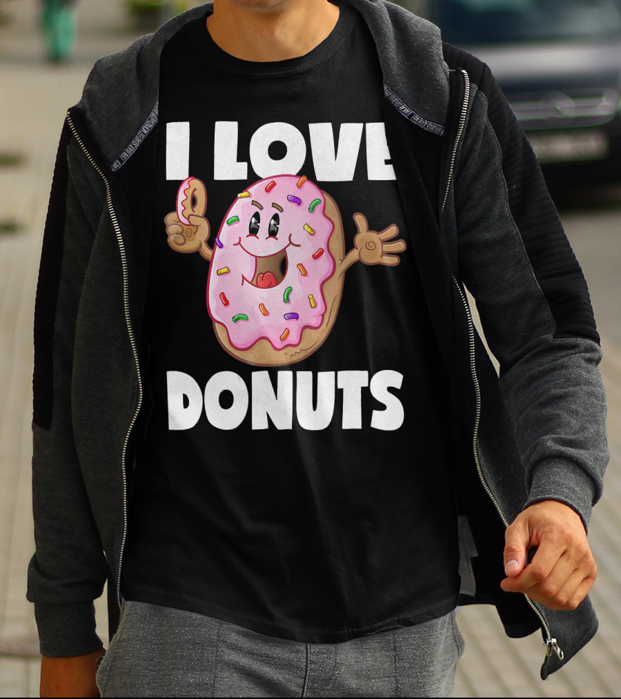 I Love Donuts Funny Vintage Baked Fried Pink Frosted Sprinkles T-Shirt