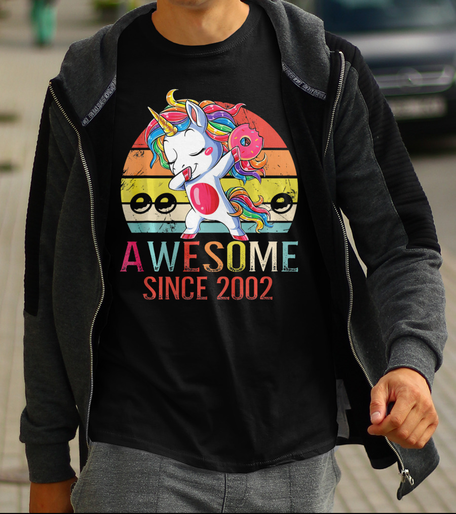 Awesome Unicorn Dabbing Donut Since 2002 T-Shirt