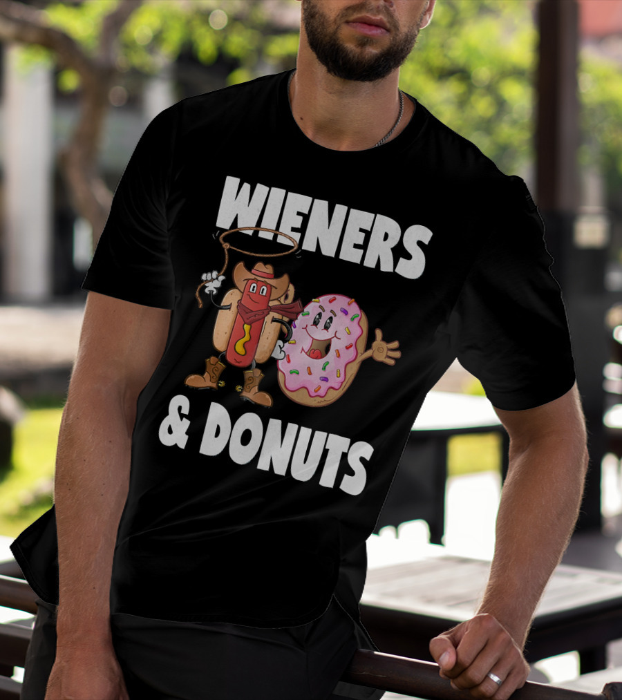 WIENERS And DONUTS Funny Vintage Hot Dog Cowboy And Happy Donut With Sprinkles T-Shirt