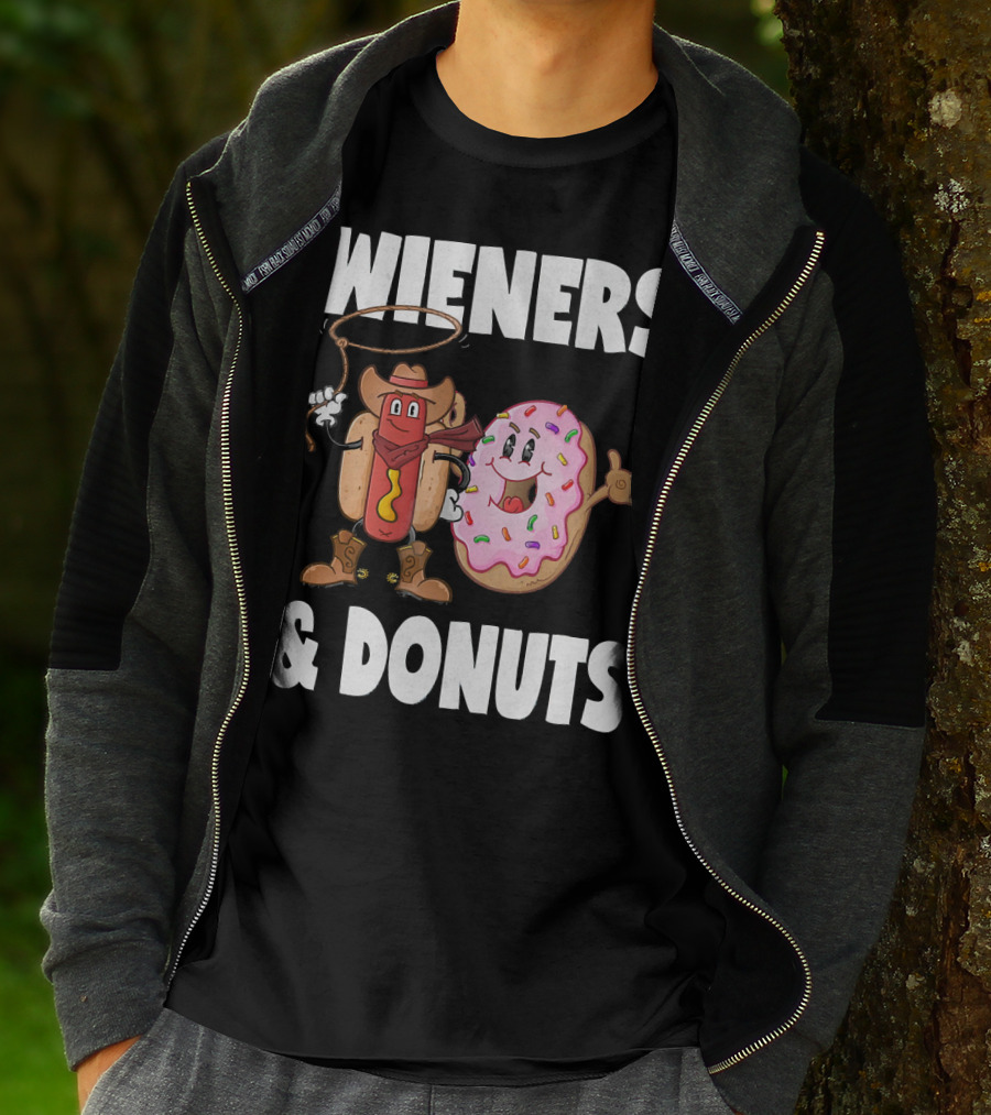 WIENERS And DONUTS Funny Vintage Hot Dog Cowboy And Happy Donut With Sprinkles T-Shirt