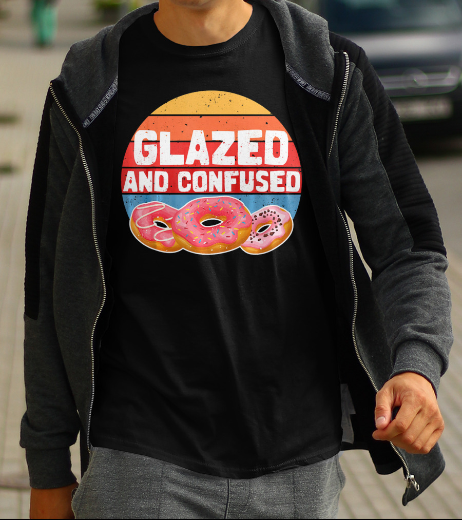 Glazed And Confused Funny Donut Retro Sunset Circle T-Shirt