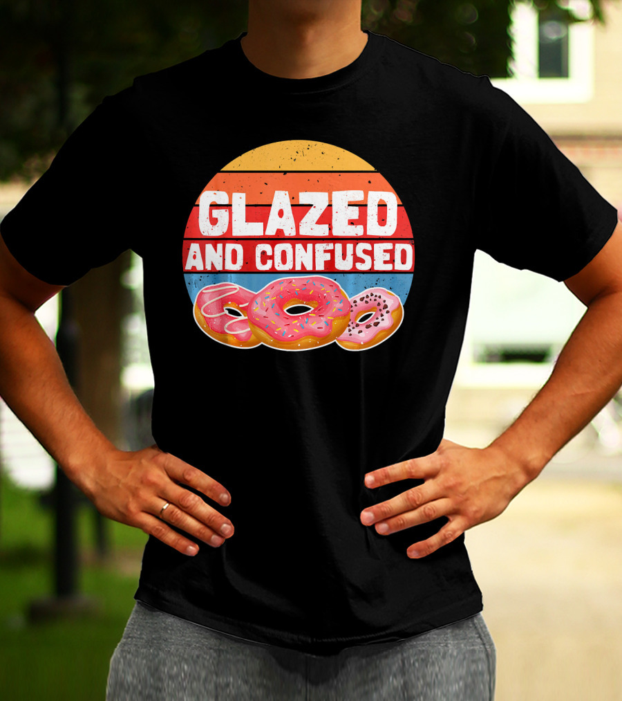 Glazed And Confused Funny Donut Retro Sunset Circle T-Shirt