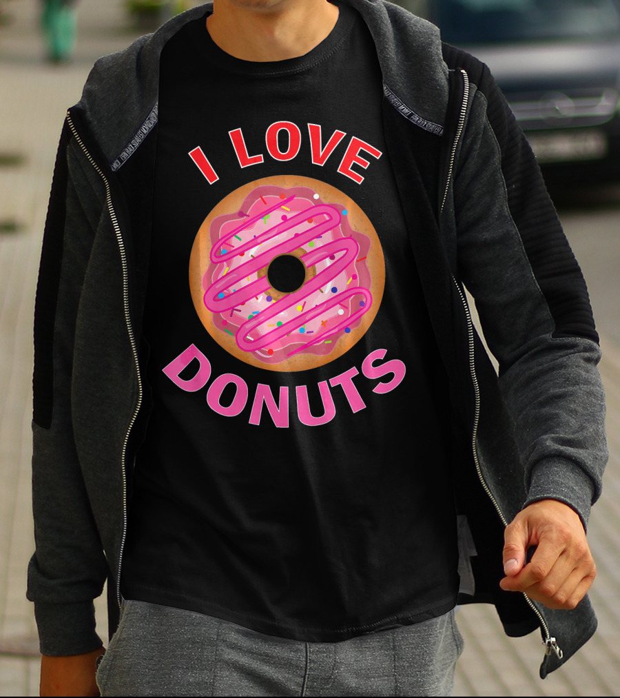 I Love Donuts Pink Frosted Sprinkles Sweet Foodie T-Shirt