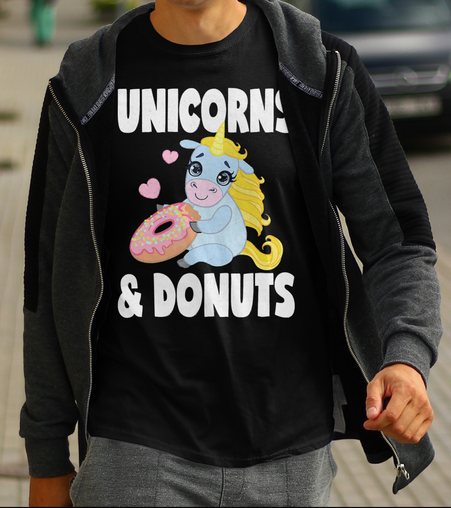 Unicorns And Donuts Cute Vintage Donuts Hearts T-Shirt