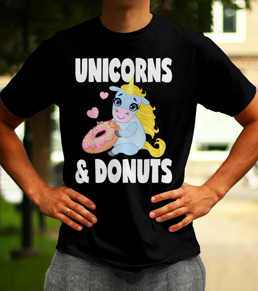 Unicorns And Donuts Cute Vintage Donuts Hearts T-Shirt
