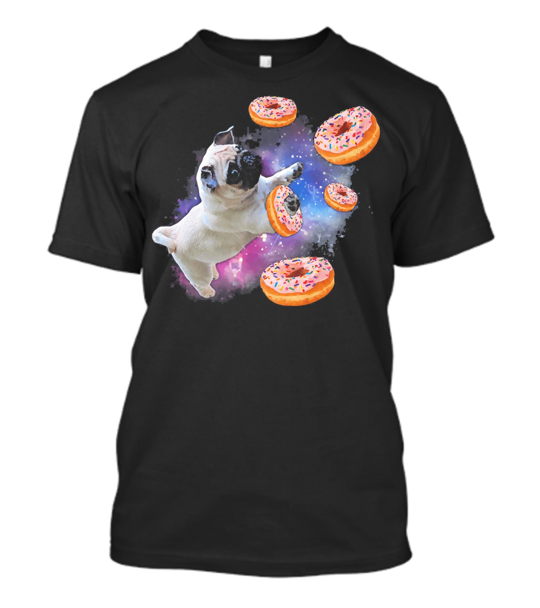 Funny Pug Donut Galaxy Space Dog Adventure T-Shirt