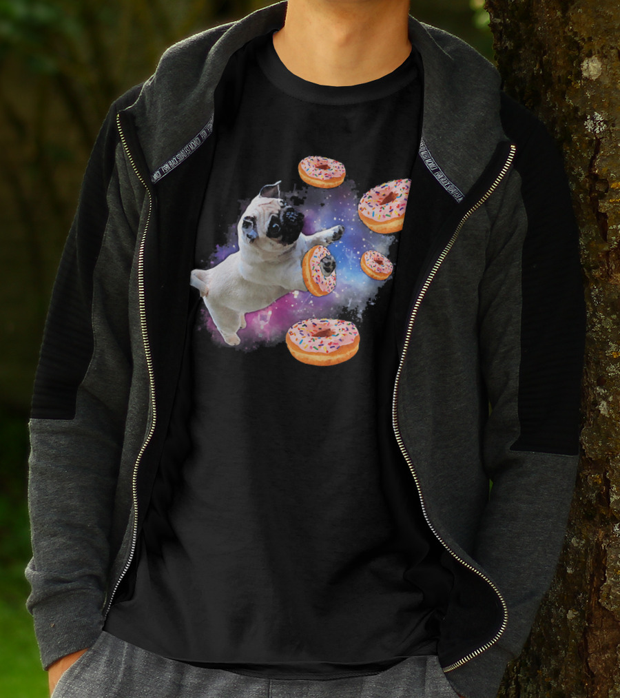 Funny Pug Donut Galaxy Space Dog Adventure T-Shirt