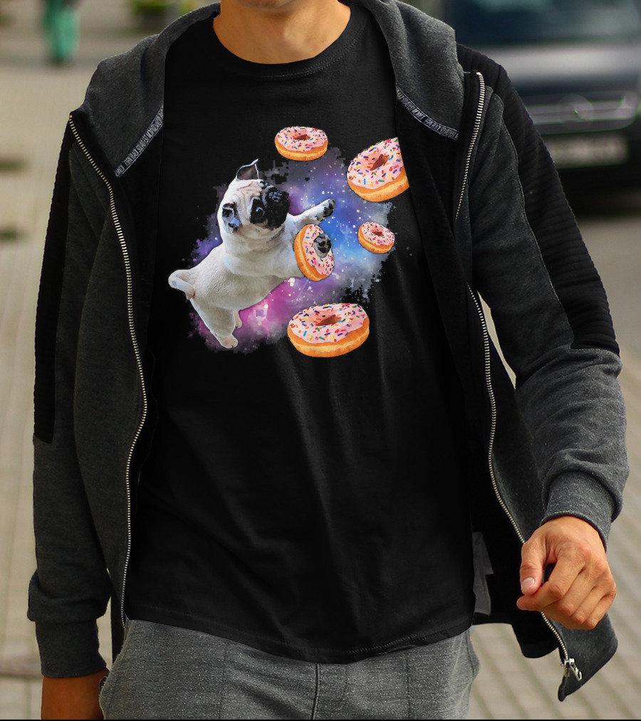 Funny Pug Donut Galaxy Space Dog Adventure T-Shirt