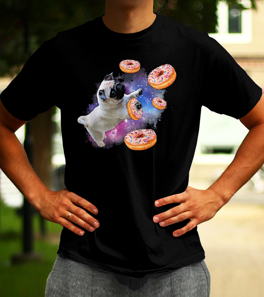 Funny Pug Donut Galaxy Space Dog Adventure T-Shirt