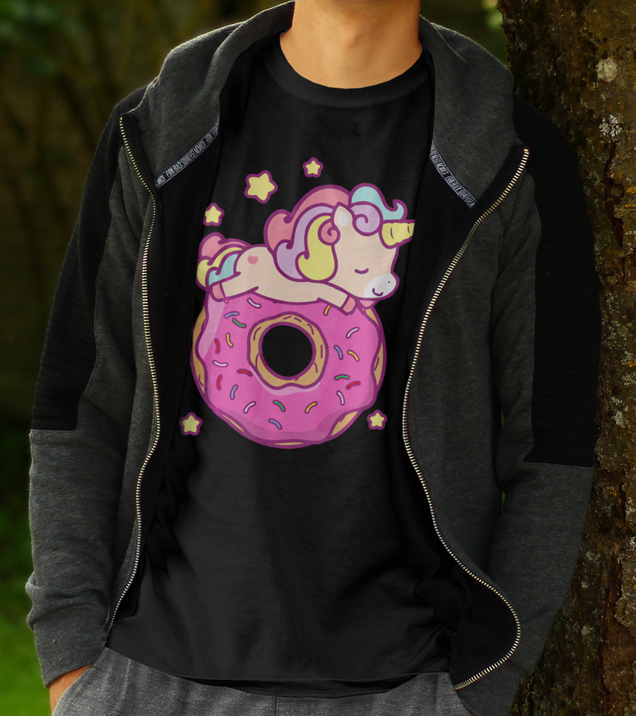 Cute Unicorn Donut Girls Kids Donut Day Sleepy Starry Sprinkle Delight T-Shirt