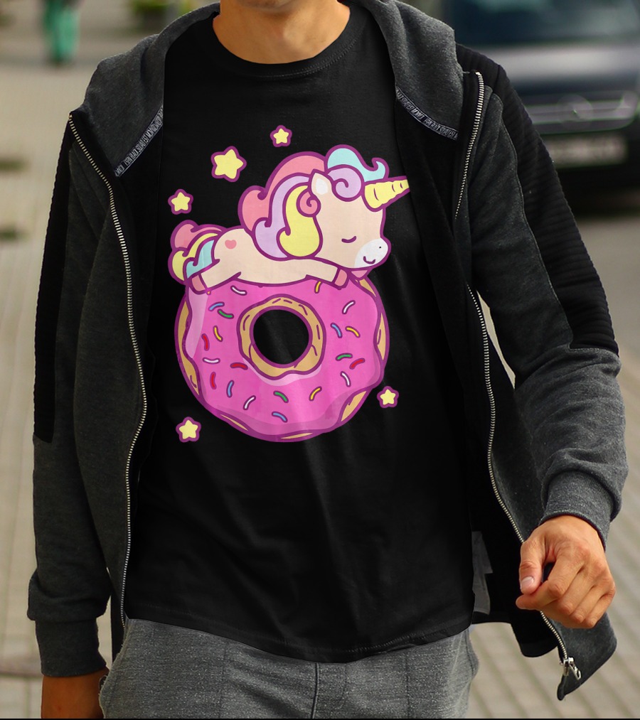 Cute Unicorn Donut Girls Kids Donut Day Sleepy Starry Sprinkle Delight T-Shirt