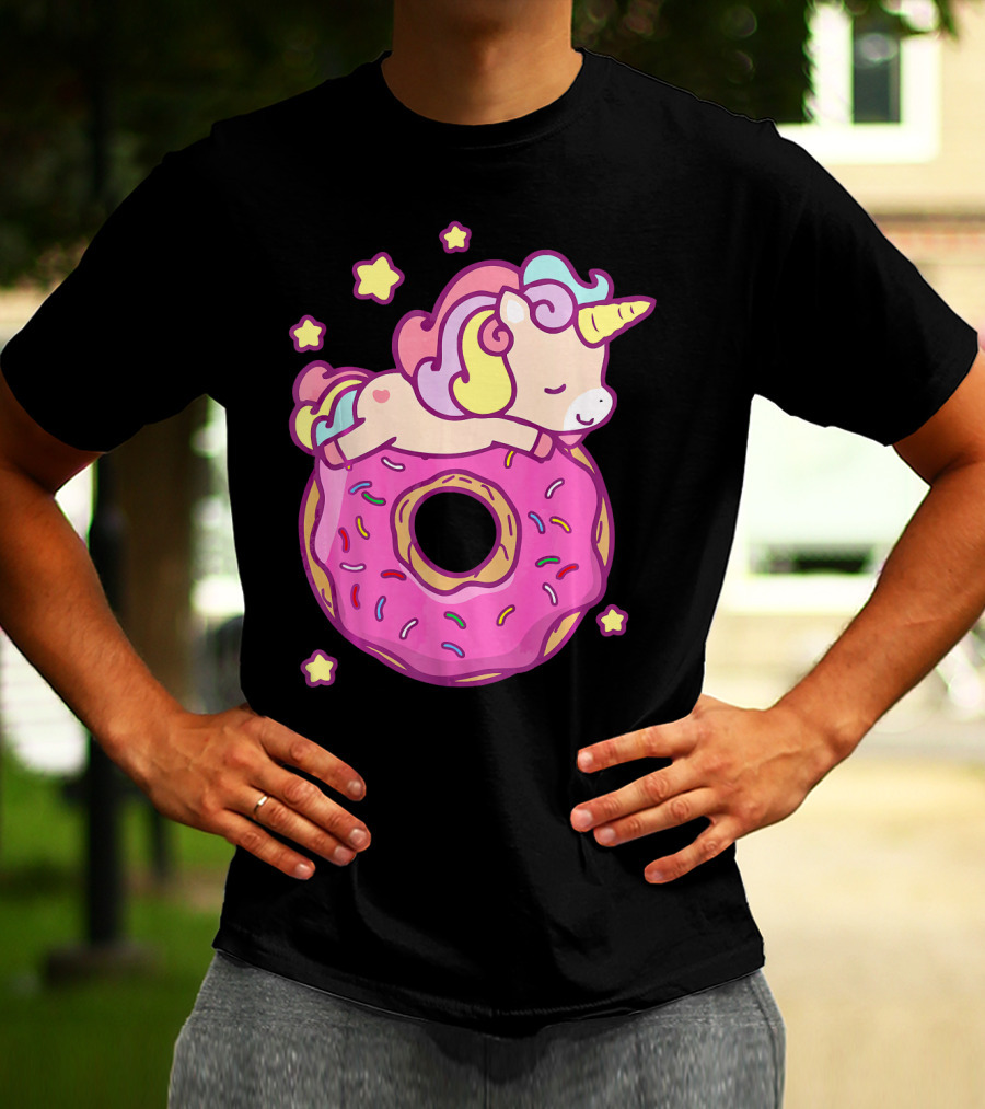 Cute Unicorn Donut Girls Kids Donut Day Sleepy Starry Sprinkle Delight T-Shirt