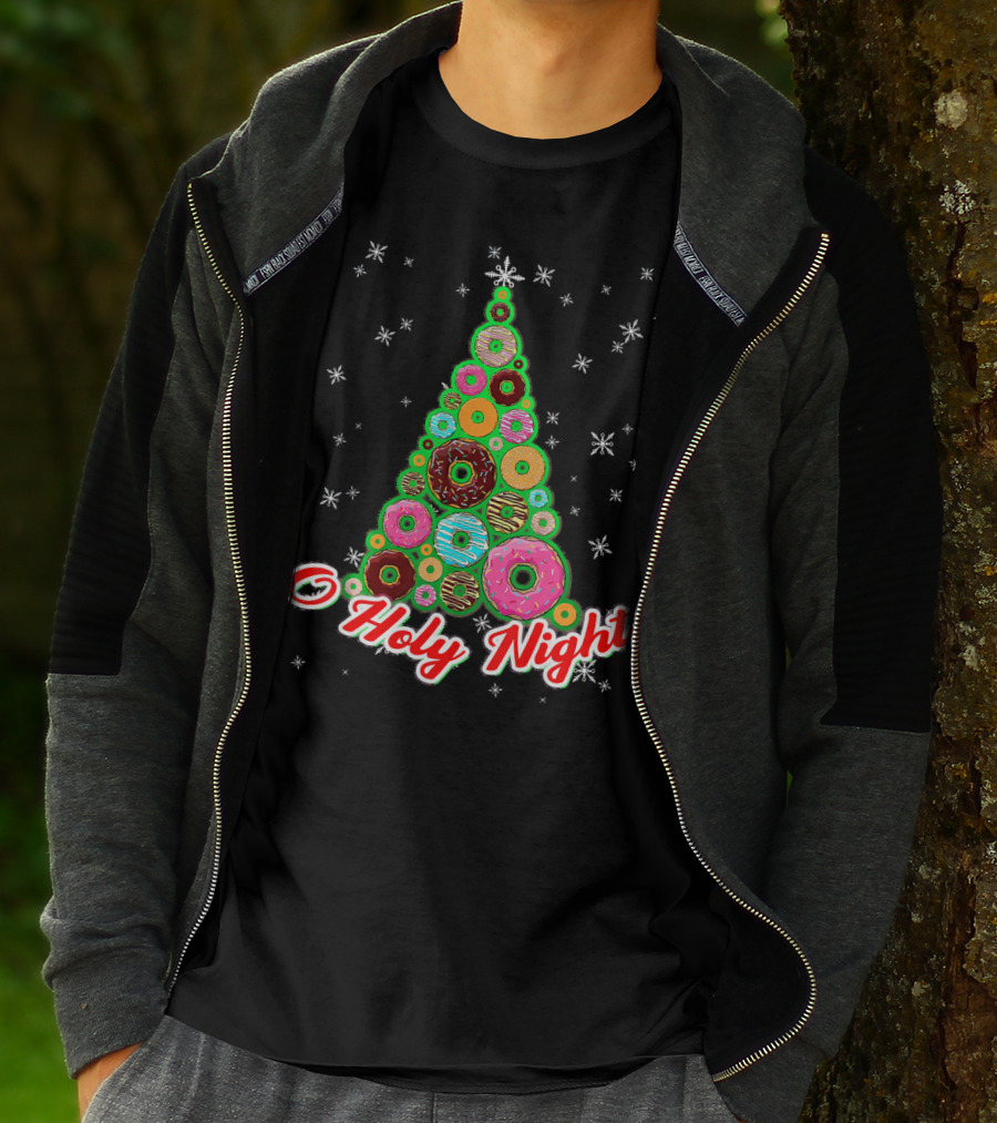 O Holy Night Donut Christmas Tree With Snowflakes T-Shirt