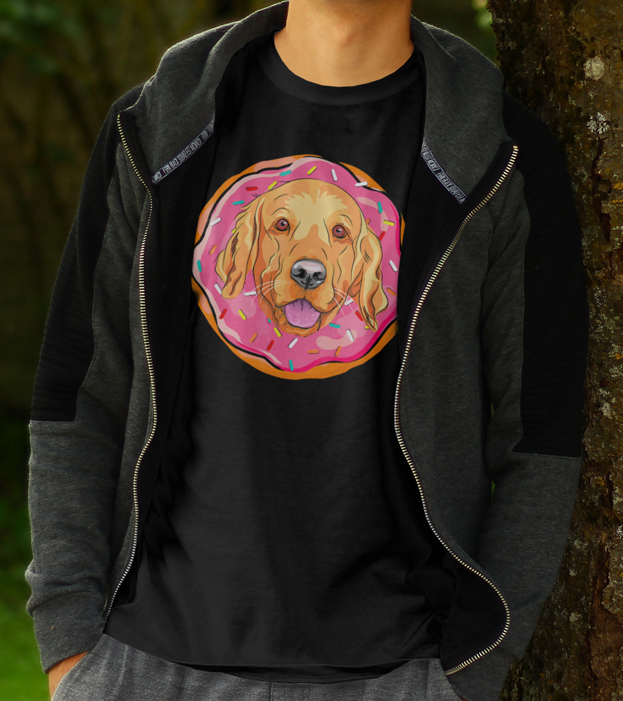 Funny Golden Retriever Donut Dog Face T-Shirt
