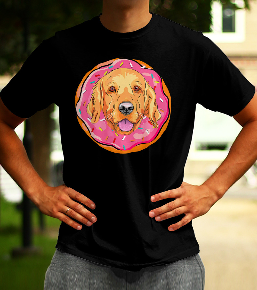 Funny Golden Retriever Donut Dog Face T-Shirt