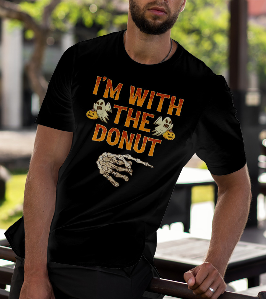 I'm With The Donut Halloween Ghosts Skeleton Hand Pumpkin T-Shirt