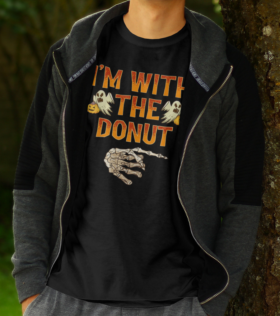 I'm With The Donut Halloween Ghosts Skeleton Hand Pumpkin T-Shirt