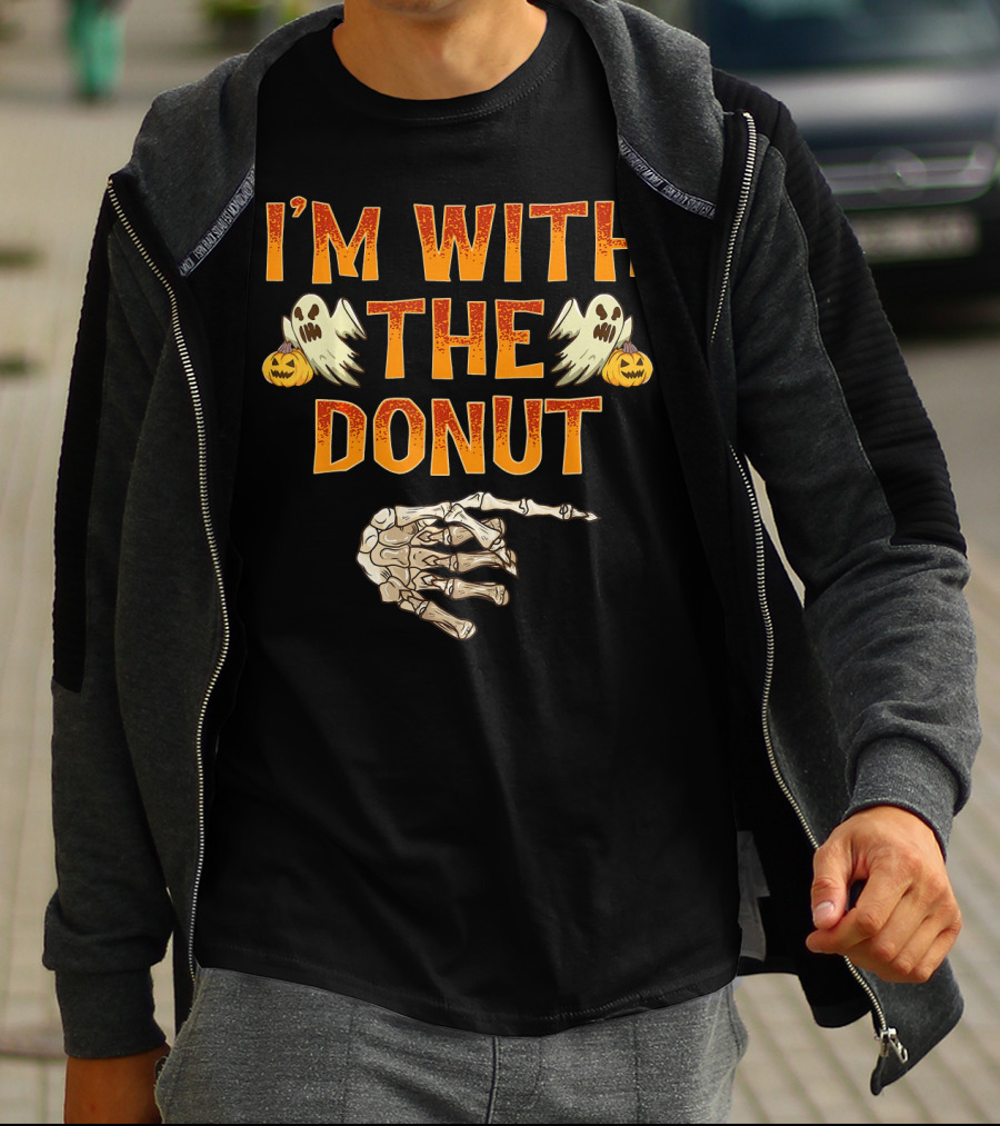 I'm With The Donut Halloween Ghosts Skeleton Hand Pumpkin T-Shirt