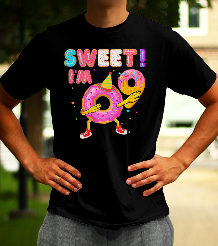 Sweet I'm 9 Years Old Birthday Donut With Sprinkles And Party Hat T-Shirt