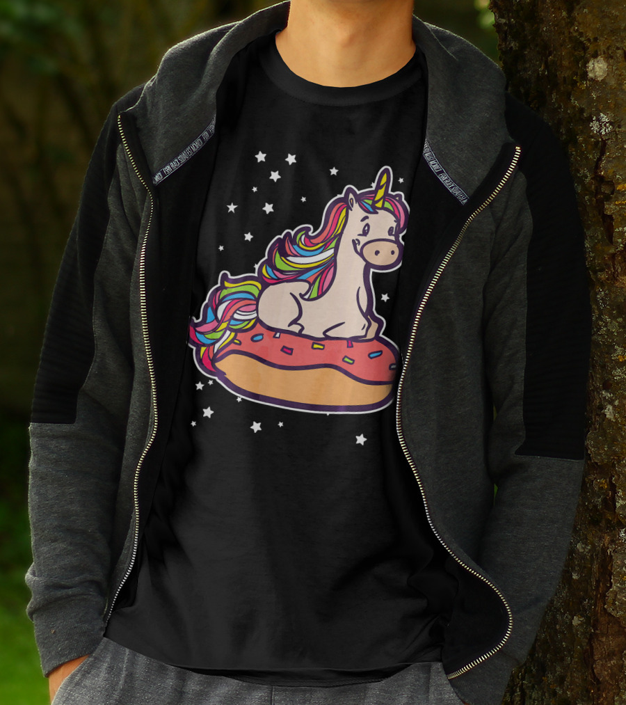 Rainbown Pastel Colors Unicorn Donut Fun With Stars T-Shirt