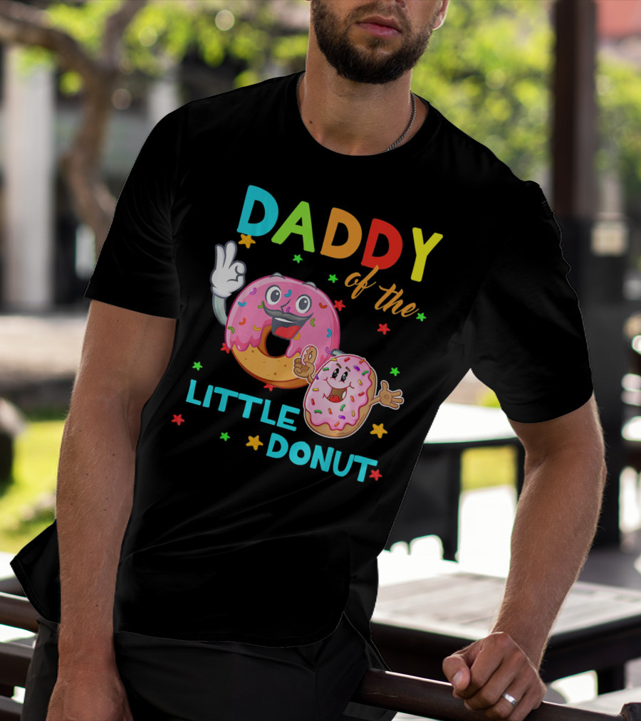 Daddy Of The Little Donut Birthday Celebration With Colorful Cartoon Donuts T-Shirt