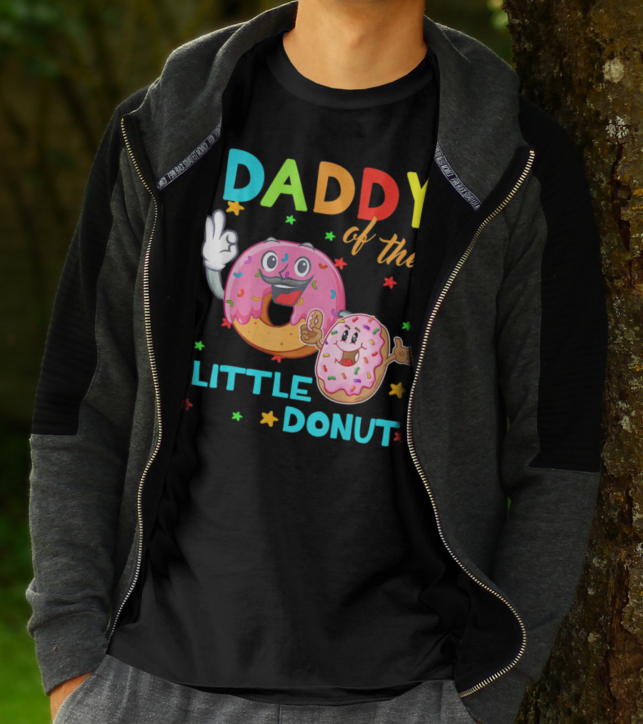 Daddy Of The Little Donut Birthday Celebration With Colorful Cartoon Donuts T-Shirt