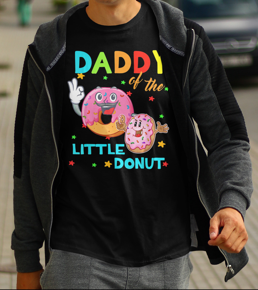 Daddy Of The Little Donut Birthday Celebration With Colorful Cartoon Donuts T-Shirt