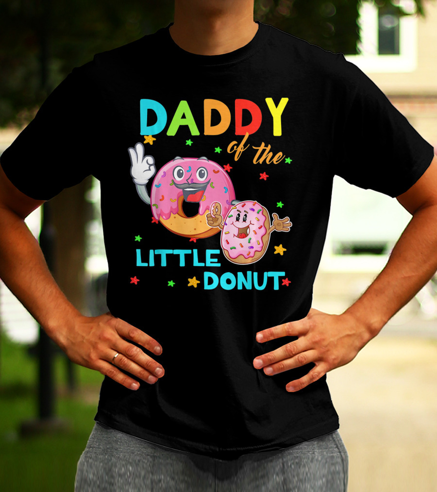 Daddy Of The Little Donut Birthday Celebration With Colorful Cartoon Donuts T-Shirt