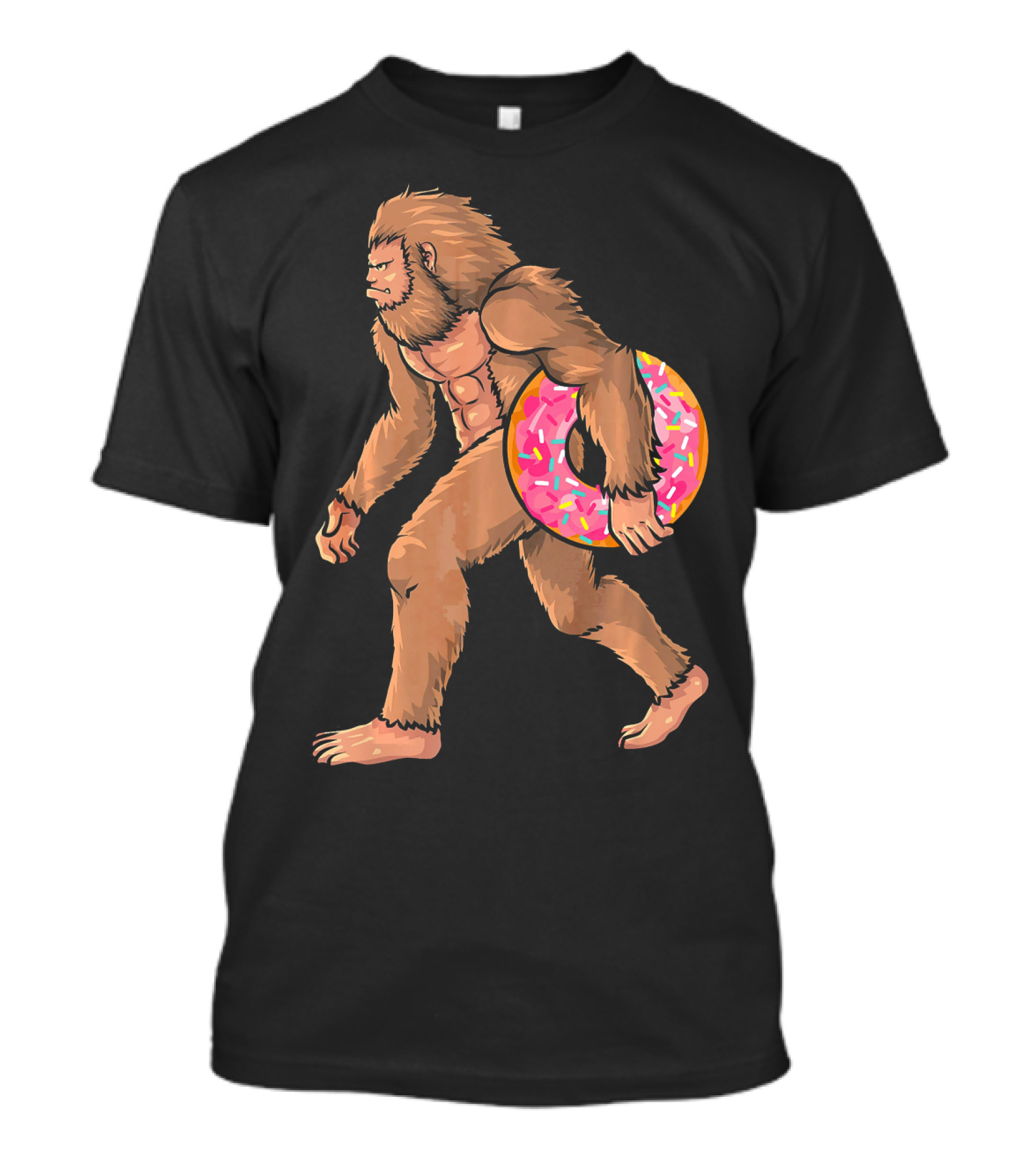 Bigfoot With Sprinkled Doughnut Walking Image T-Shirt