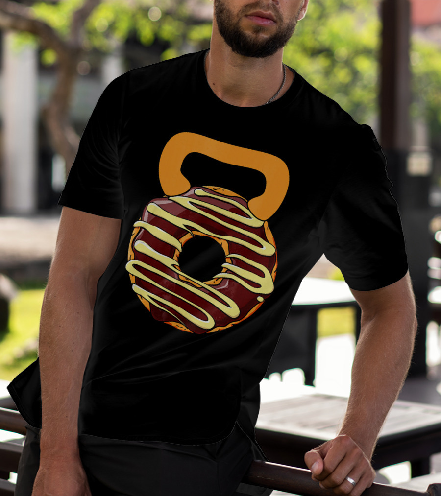 Funny Donut Kettlebell Shape With Chocolate And Yellow Icing T-Shirt