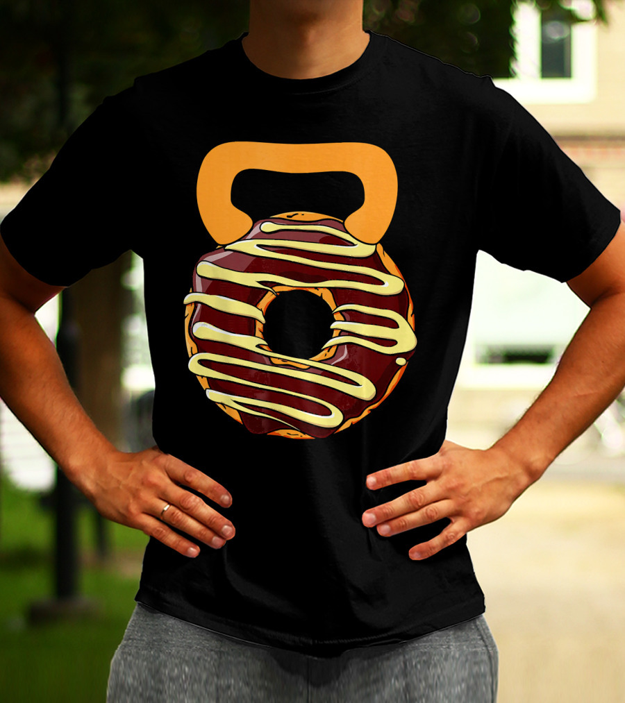 Funny Donut Kettlebell Shape With Chocolate And Yellow Icing T-Shirt