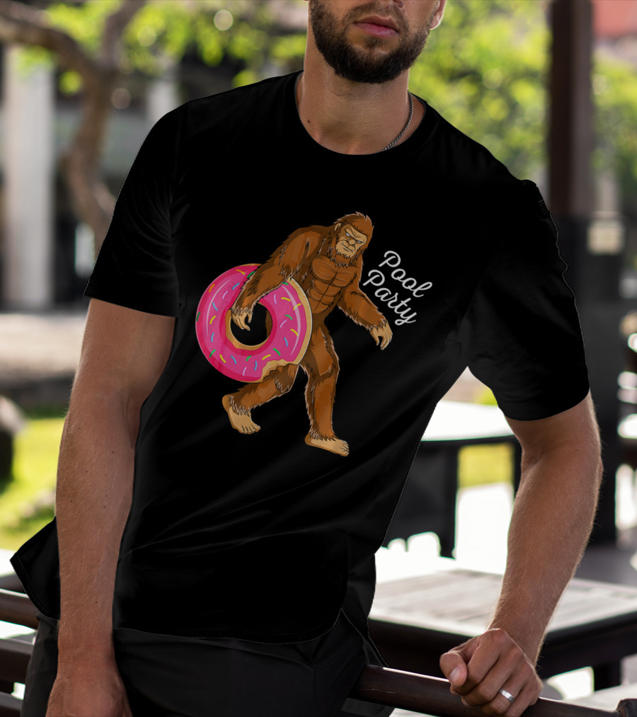 Pool Party Bigfoot Sasquatch With Donut Floaty T-Shirt