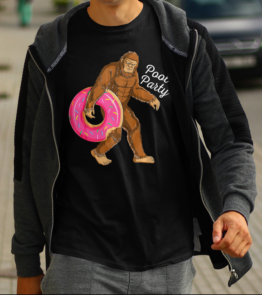 Pool Party Bigfoot Sasquatch With Donut Floaty T-Shirt
