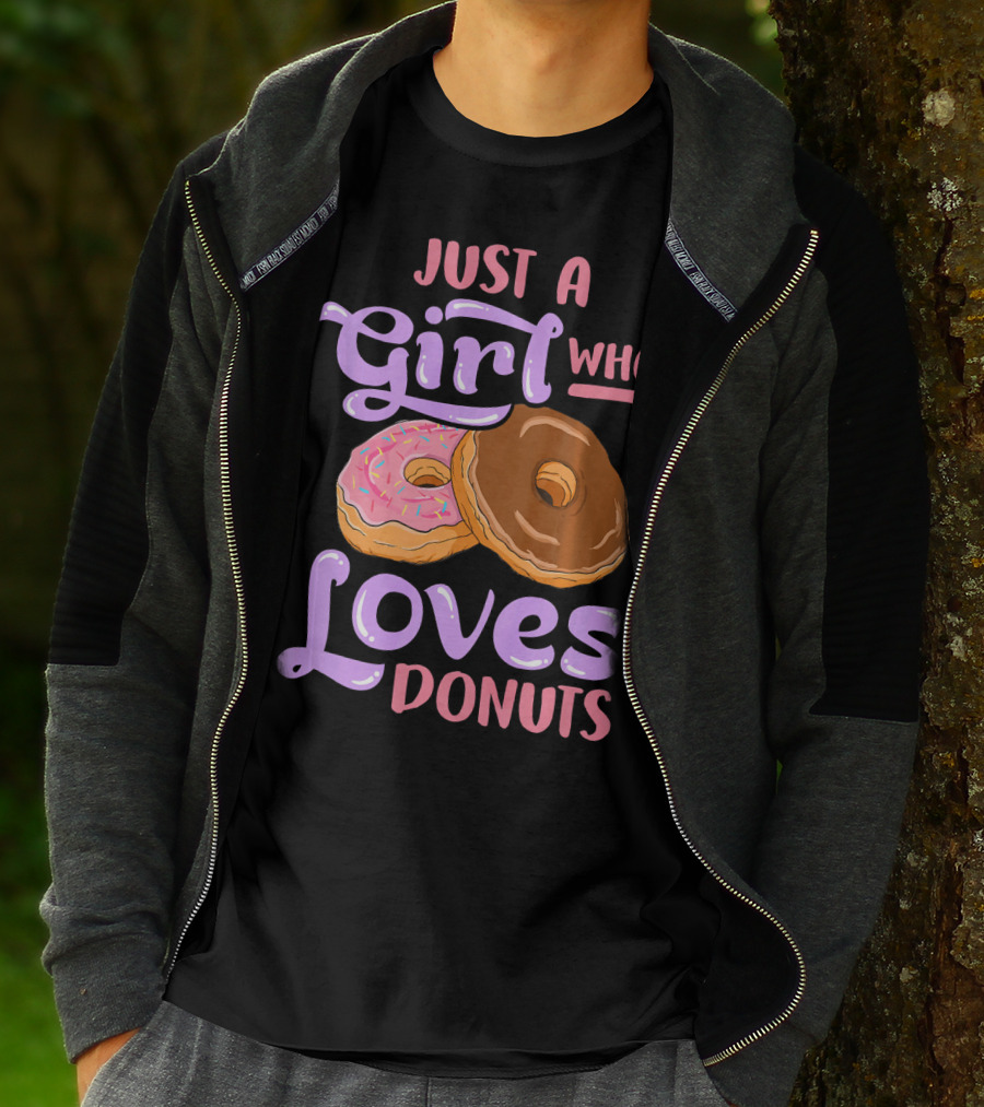 Just A Girl Who Loves Donuts Pink And Chocolate Dougnuts T-Shirt