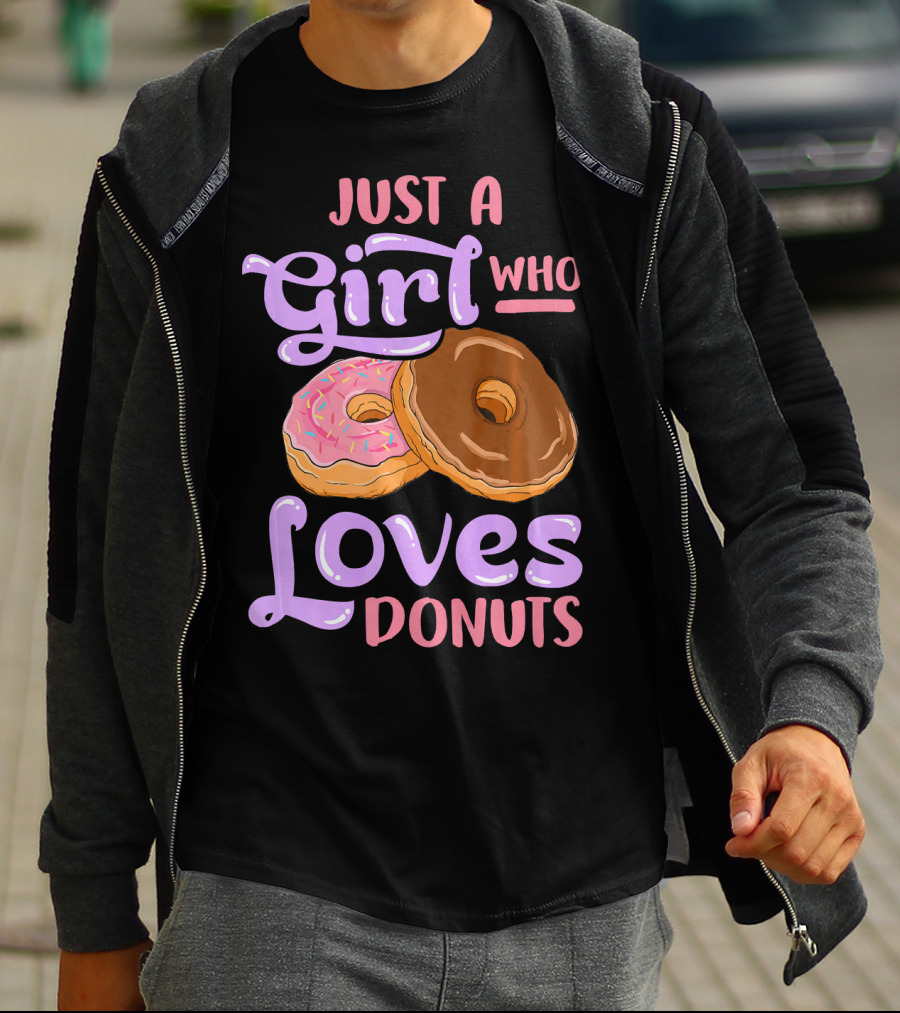 Just A Girl Who Loves Donuts Pink And Chocolate Dougnuts T-Shirt