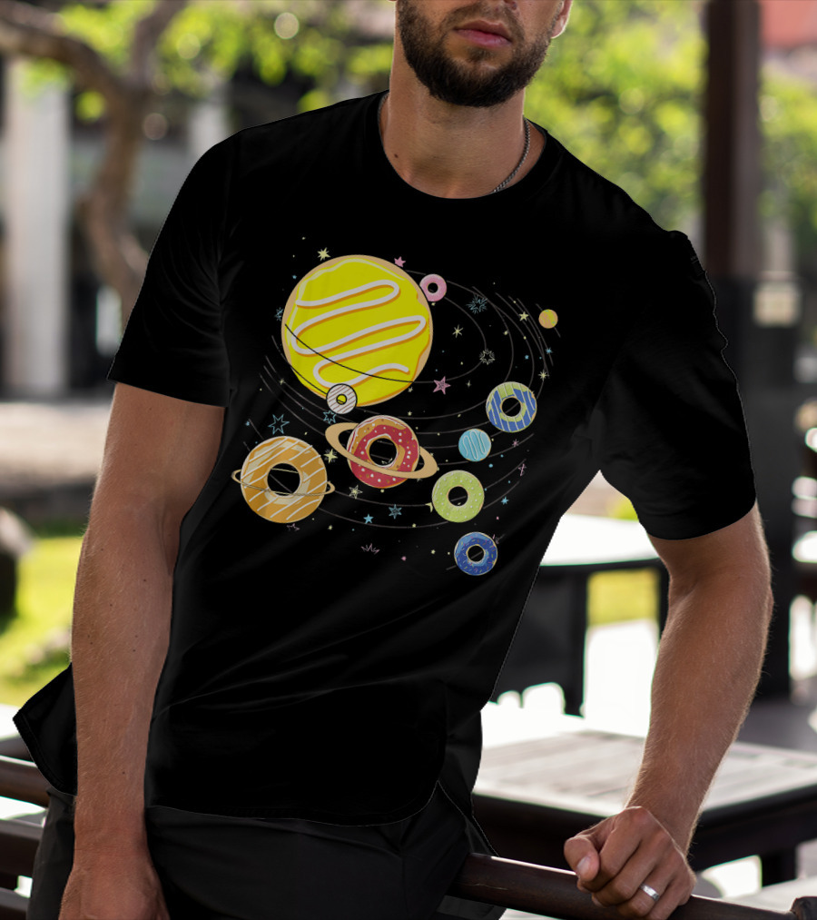 Galaxy Planets As Glazed Donuts Doughnuts With Stars T-Shirt