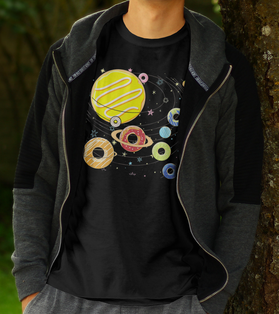 Galaxy Planets As Glazed Donuts Doughnuts With Stars T-Shirt