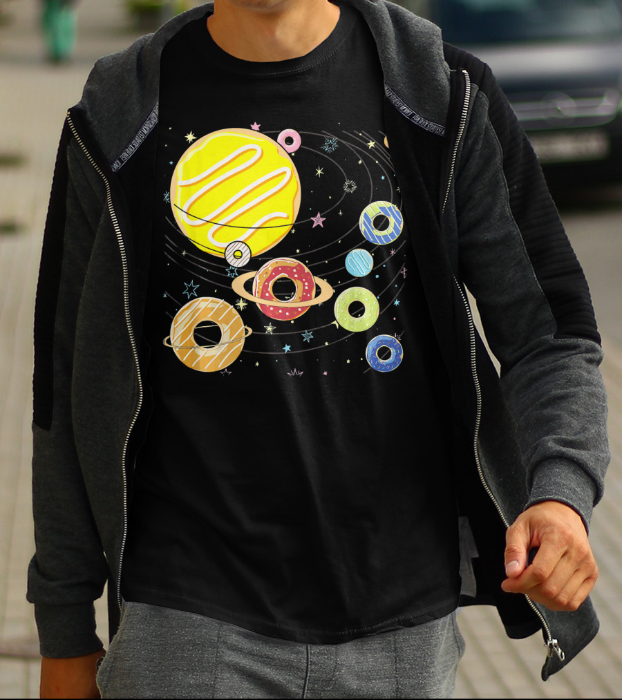 Galaxy Planets As Glazed Donuts Doughnuts With Stars T-Shirt