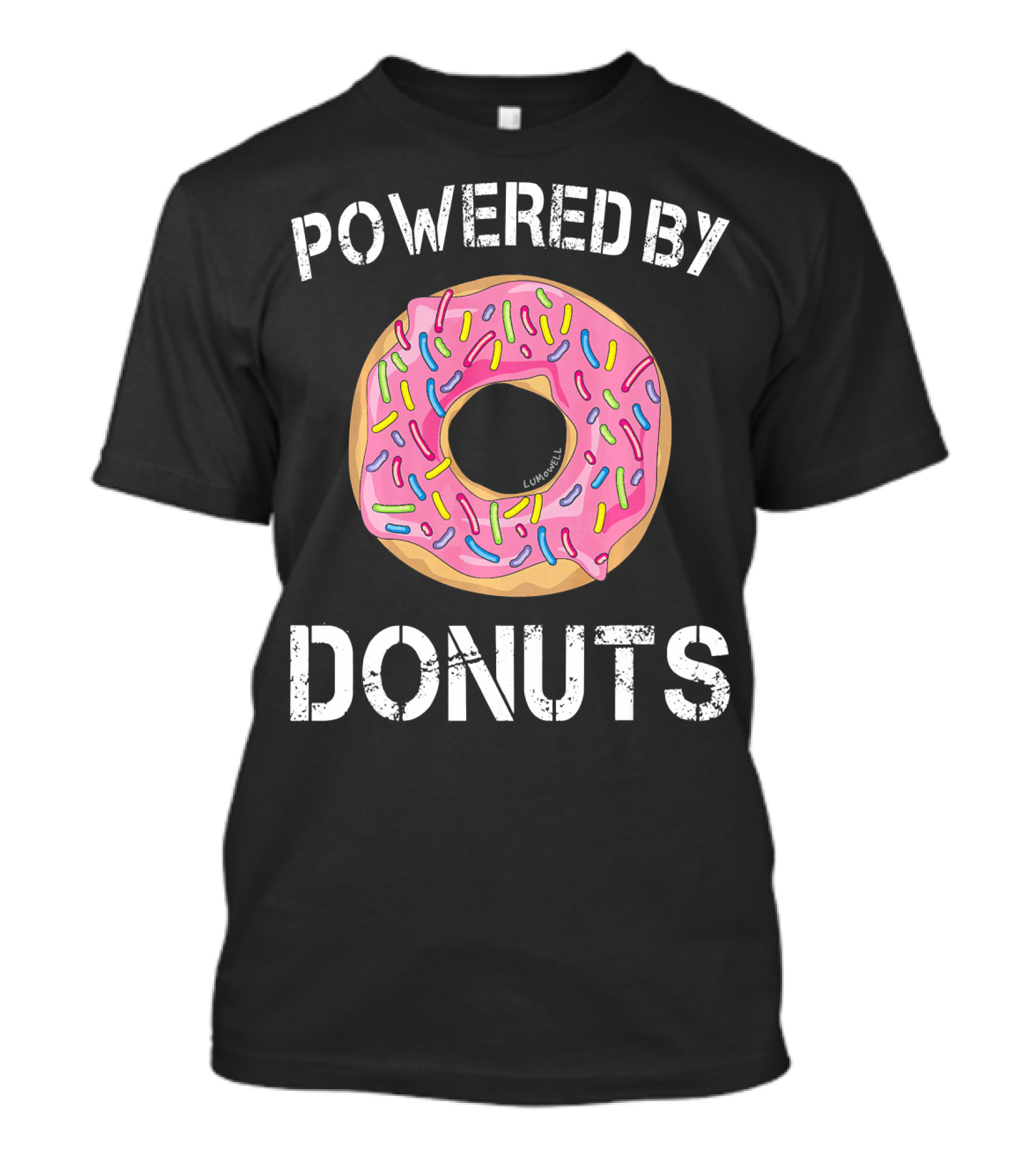 Powered By Donuts Funny Donut Pink Frosted Sprinkles T-Shirt